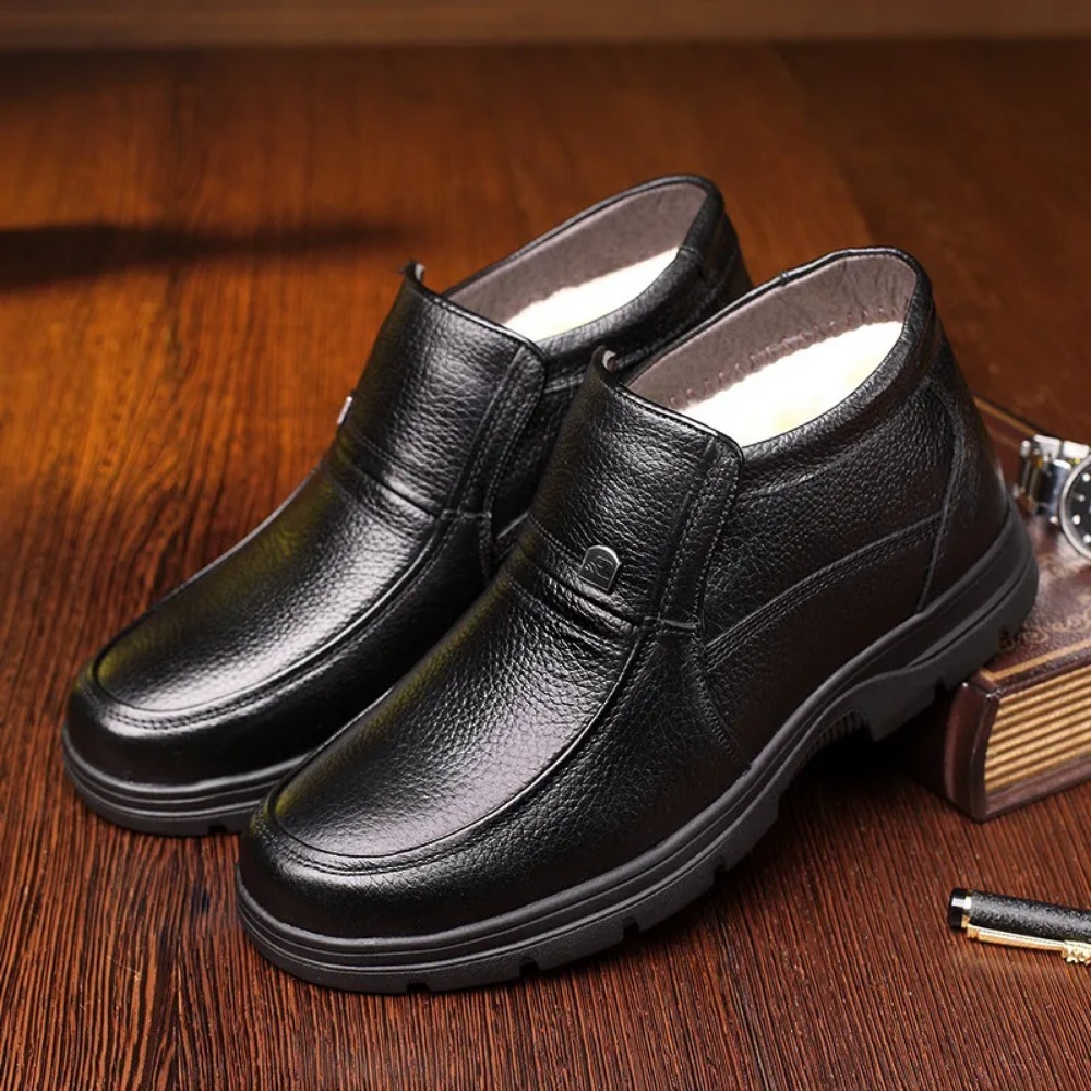 Warm Cotton Blend Footwear for Men: Stylish Genuine Leather Winter Ankle Booties