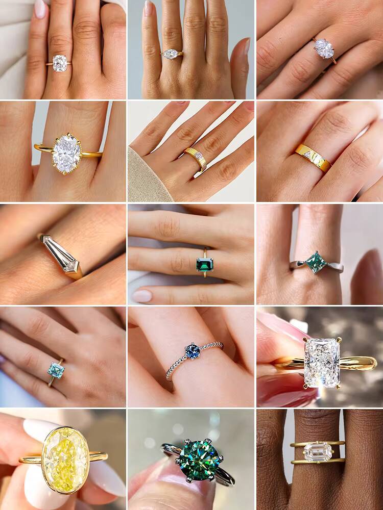 Simple Luxury Moissanite Engagement Ring Wedding Jewelry with Crystals for Parties