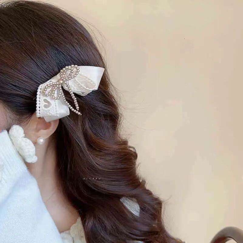 Lace Pearl Bow Hair Elegant 2025 New Niche High-end Light Side Clip Korean Style Hairpin