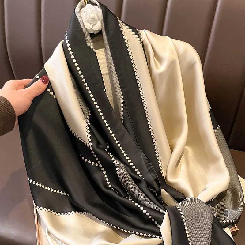 Fashion Printed Stripe Shawl Imitation Silk Satin Scarf Wen Lightweight Scarves Outdoor Sunscreen Muffr Hijab 18085cmW251027