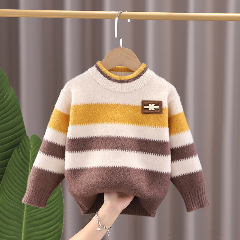 New designer boys' sweater thickened children's knitted sweater children's clothing wool lining thickened