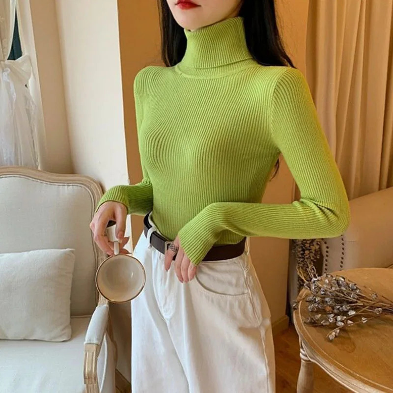 Purple Turtleneck Sweater Women Elegant Korean Slim Long Sleeve Knitted Pullover Fashion Simple Solid Casual Office Lady Jumpers 251027