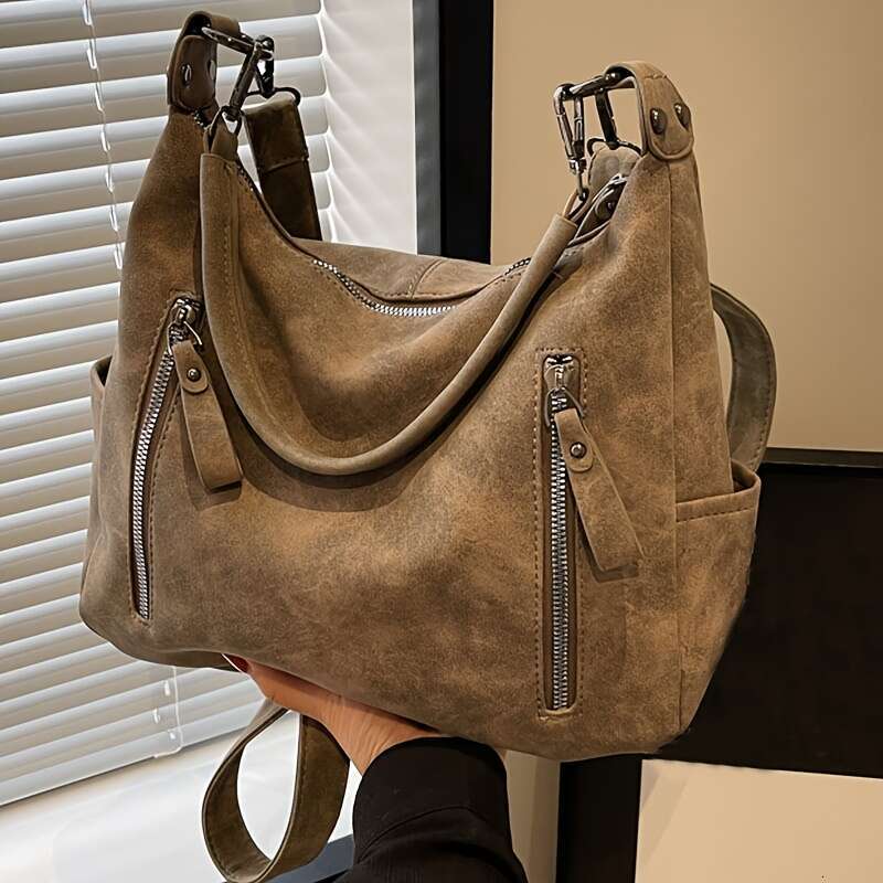 Vintage Faux Leather Crossbody Bag Women, Solid Color, Lightweight, With Removable Strap, Zipper Closure, Polyester Lining, Multiple Pockets, For Dail