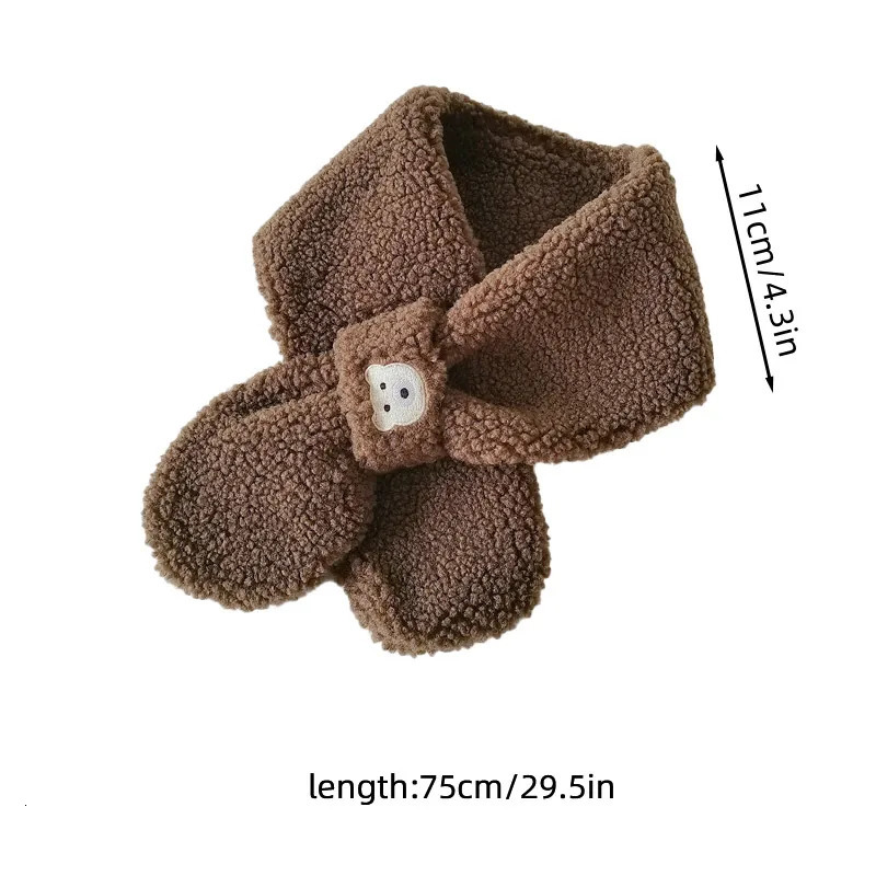 Cute Bear Baby Scarf Solid Color Cartoon Plush Neckerchief for Boy Girl Winter Warm Thicken Lamb Fleece Kids Cross Scarves 251027