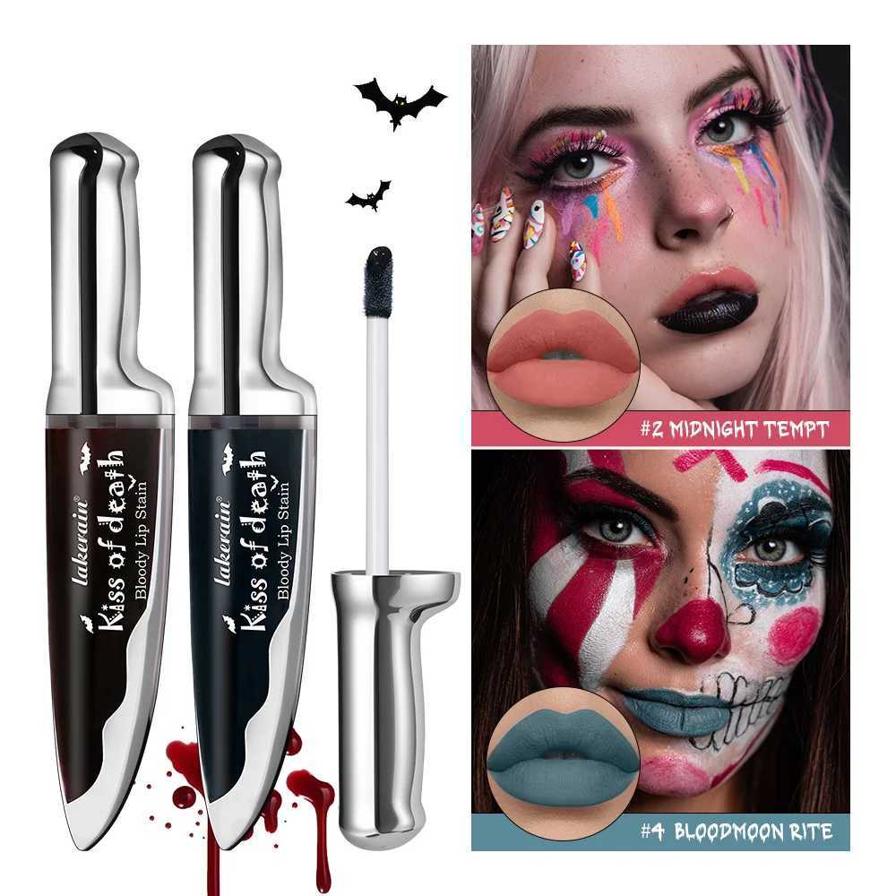 Gothic Bloody Lip Stain Matte Dark Red Green Halloween Lip Glaze Tint Knife Shaped Bottle Vampire Lipstick Makeup Waterproof W251027