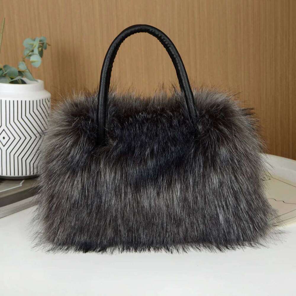 Autumn Winter Faux Fur Tote Bag For Women Rectangular Large Capacity Plush Handbags American Fashion High Street Crossbody Bags
