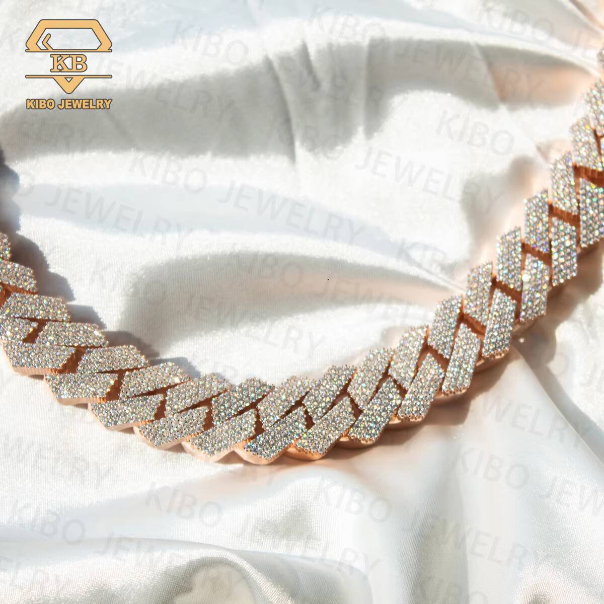 Hot Sale Big Width Cuban Link Chain Silver Plated Rose Gold White Gold Moissanite Hip Hop Iced Cuban Link Chains for Men