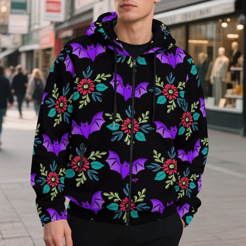 2025 new Halloween coat hooded cardigan men's loose sweater printed zipper top men's