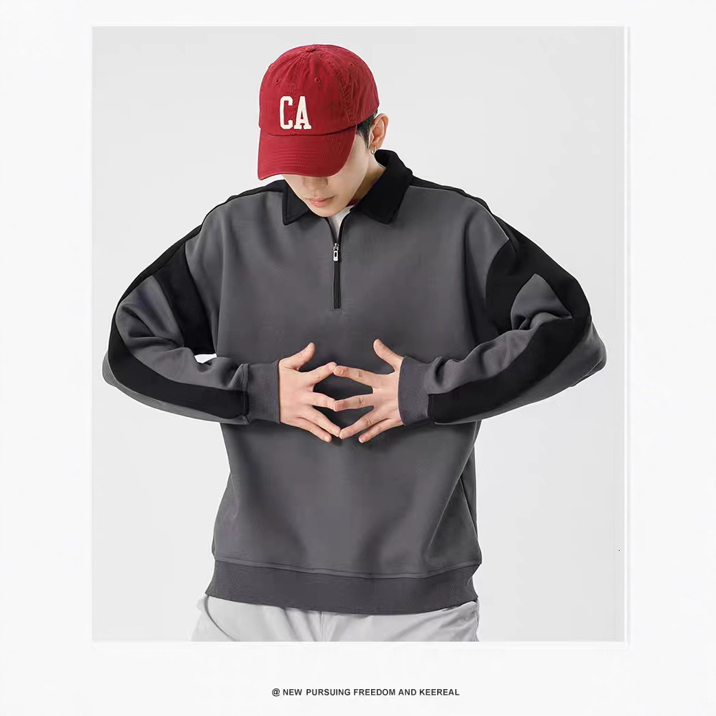 Polo Collar Long Sleeve T-shirt Men American Style Designer Sweater Half-zip Turn-down Collar Men's Sweatshirt Spring Autumn Casual Inner Wear To