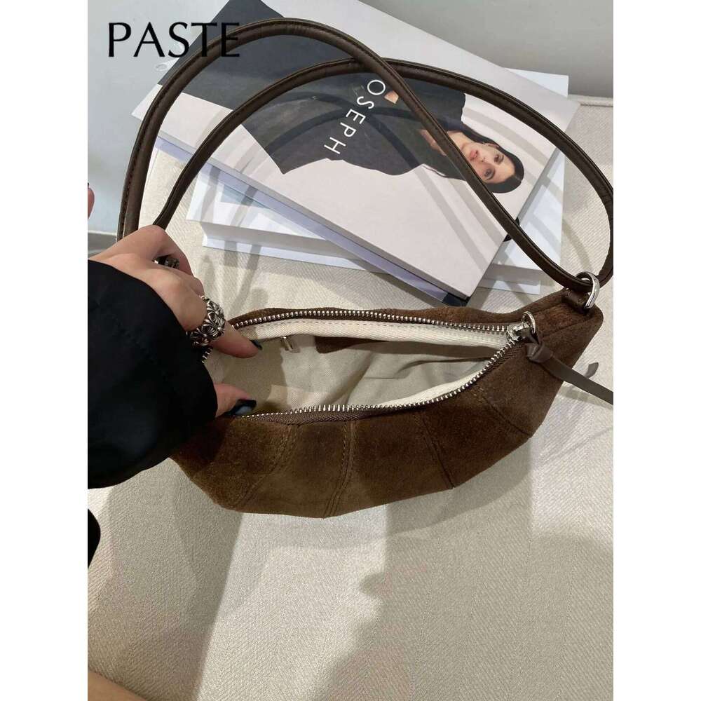 Designer Luxury Chic Hot Sale Half Moon Croissant Round Rope Strap Women Crossbody Small Genuine Suede Cow Leather Female Shoulder Bag