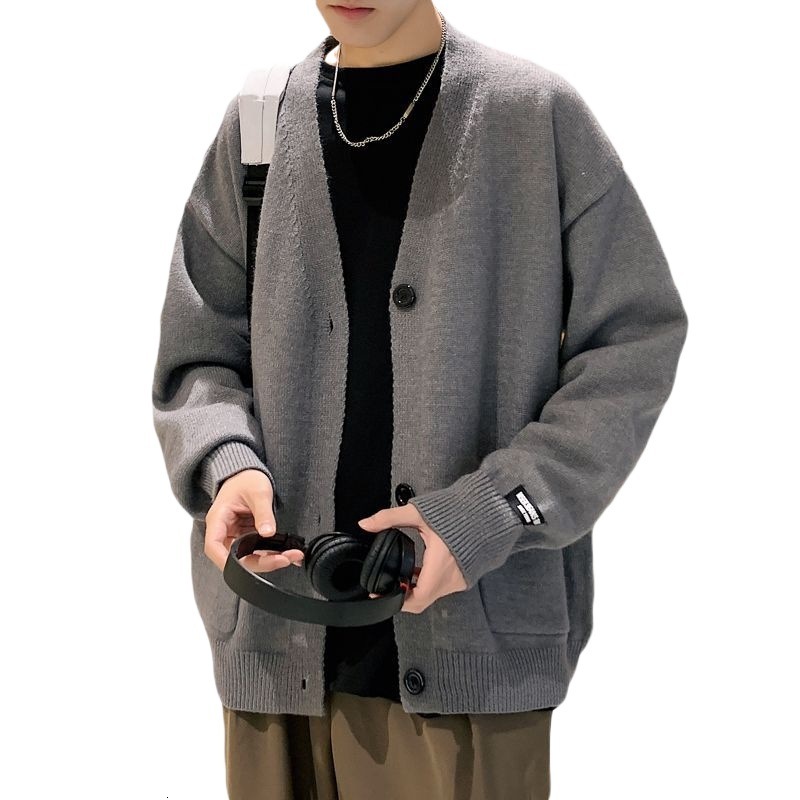 Men's Sweater Spring Autumn Trendy Loose Cardigan Designer Sweater Jacket New Solid Color Collar Knitwear