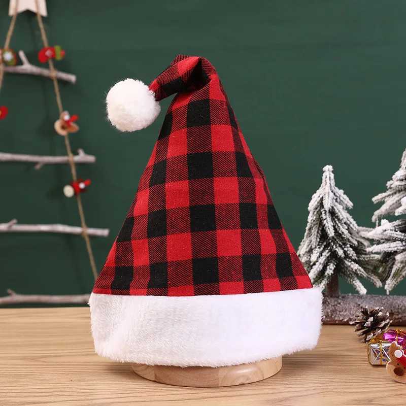 Snowflake Christmas Hat Red And Black Checkerboard Patterned Warm Plush Ball Christmas Hat Christmas Party Decoration GiftW251027