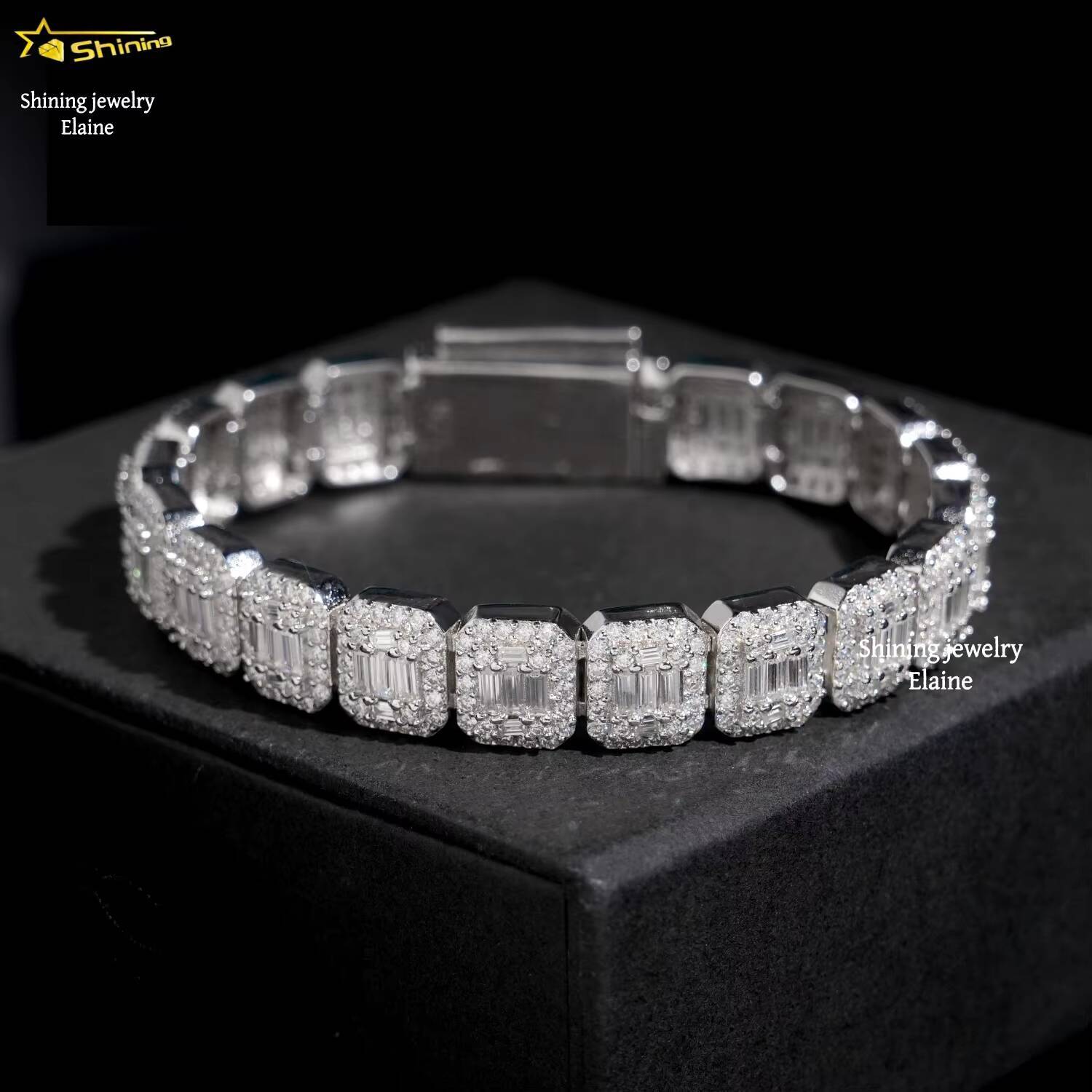 Fashion Jewelry Wholesale Price 10MM 925 Sterling Silver Iced Out Hip Hop VVS Moissanite Diamond Cuban Link Chain Bracelet