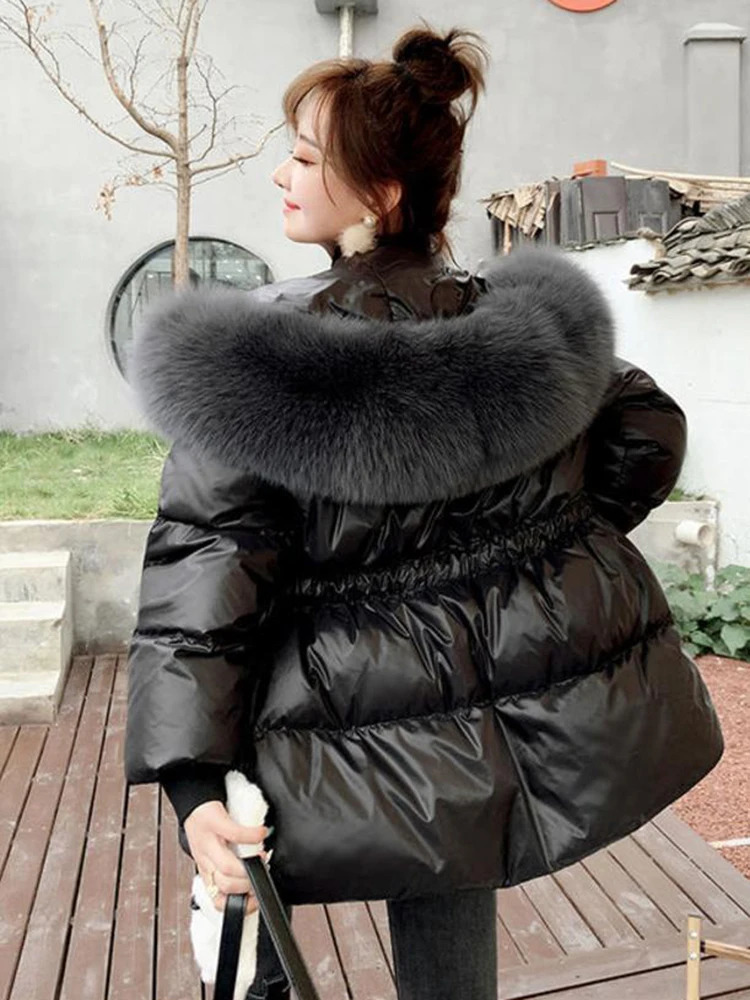 Autumn Winter Hooded Fur Collar Parkas Mujer With a Belt Thick Warm Down Cotton Padded Jacket Women Casual Coat Female 251027