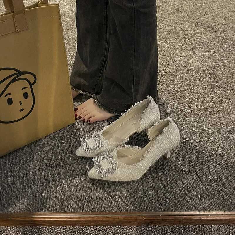 Summer 2025 French Design Pointed Toe High Heels Crystal Embellished Slim Stiletto Womens Single Shoes Elegant Minimalist FootwXJ251027