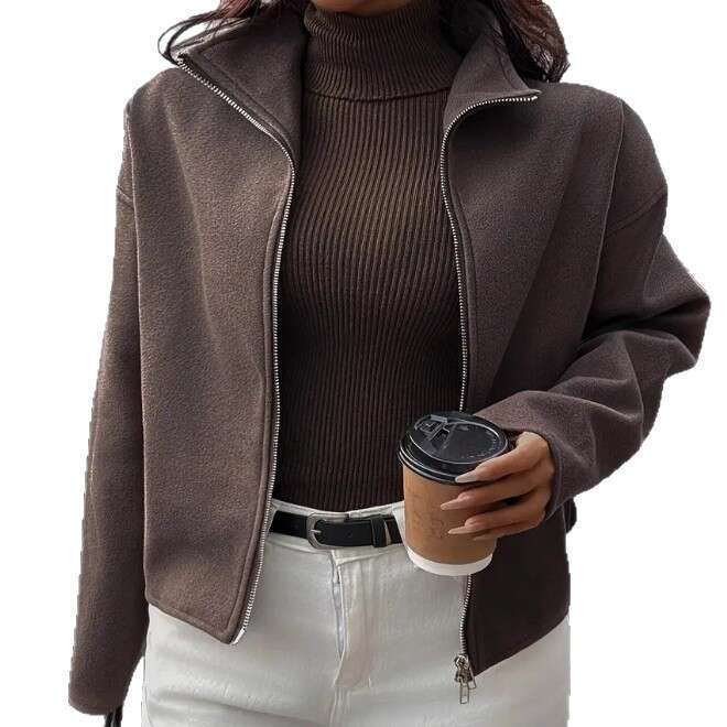 2025 Women's Autumn Winter New Street Style Fashion Casual Coat Simple Solid Color Woolen Jacket f9da