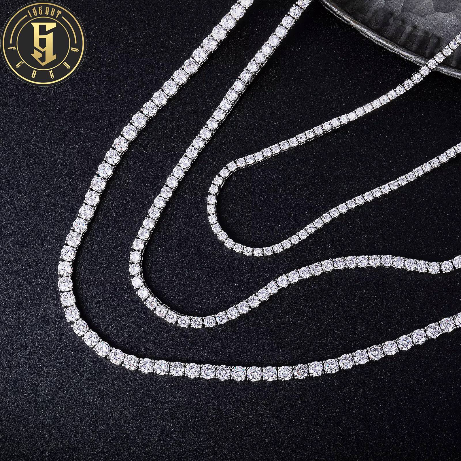 Fine Jewelry Hip Hop White Gold Brass AAAAA Cubic Zirconia Diamond Cluster Tennis Chain Bracelet Necklace for Men Women