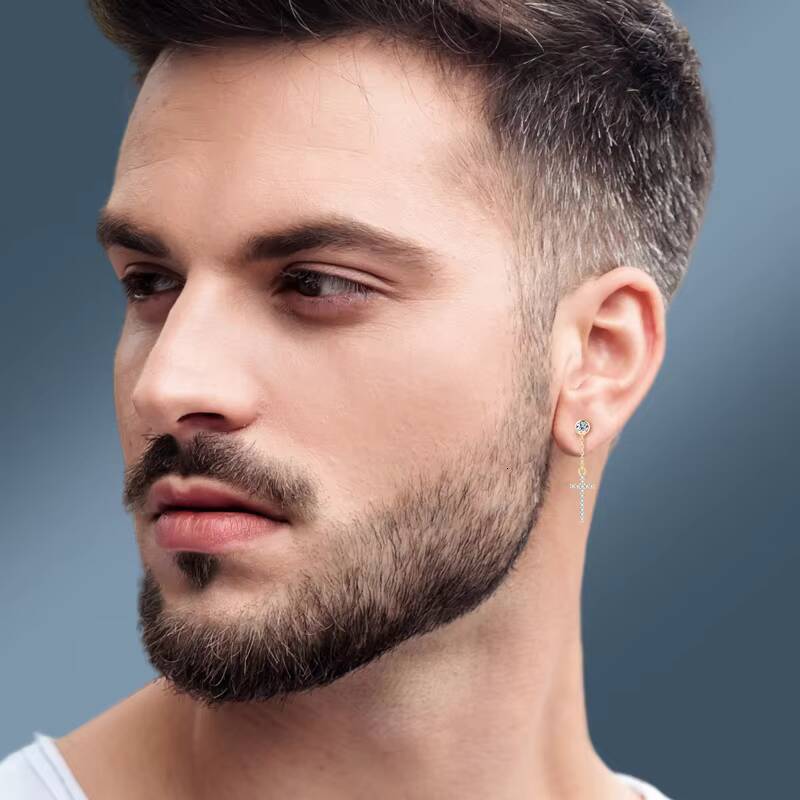 925 Sterling Silver Religion Earrings Bezel Set Round Cut 4mm 030ct Moissanite Tassel Chain Cross Drop Earrings