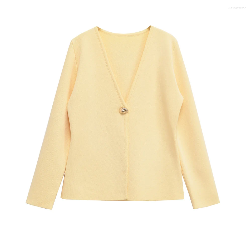 Women's Jackets European And American Style Gold Button Decoration V-neck Long Sleeved Simple Knitted Jacket