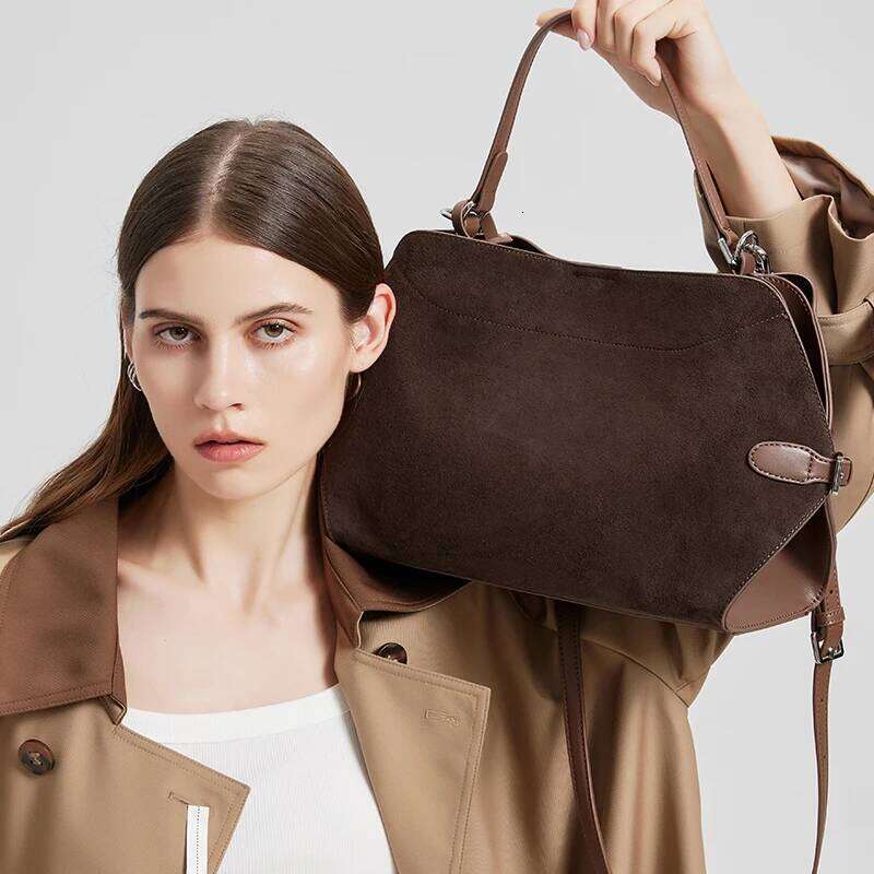 Natural Suede Leather Bags Women, Durable Soft Cowhide Shoulder Bag, Fashionable Tote Handbags for Ladies, New Winter Collection