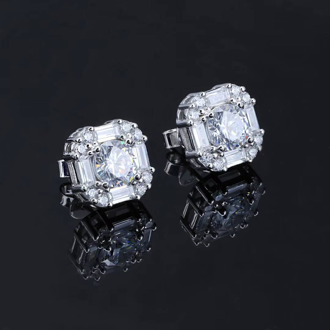 Fine Jewelry High Quality 925 Sterling Silver Prong Setting VVS Moissanite Diamond Geometric Stud Earrings for Women