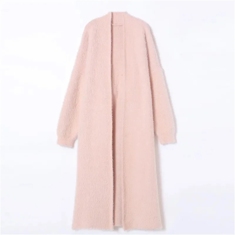 023 AutumnWinter Lazy Style Loose Knee Length Thickened Pure Mink Fleece Knitted Sweater Cardigan Coat Womens Coat 251027