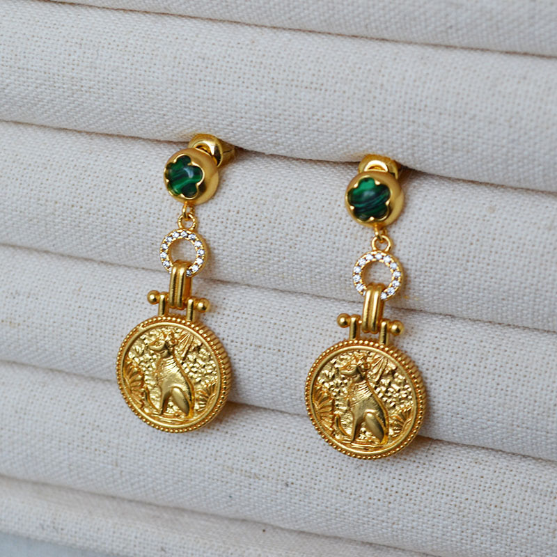 Gold earrings Vintage Retro Simple Fashion S925 Silver Needle Gold Coin Earrings Light Luxury Premium Earrings free shipping luxury earrings gift for 