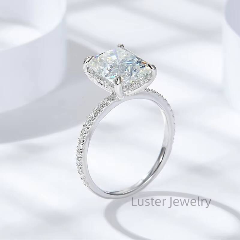 Luster 925 Silver White Gold Plated 4ct Radiant Moissanite Engagement Jewelry 10K 14K Gold Moissanite Ring With Certificate