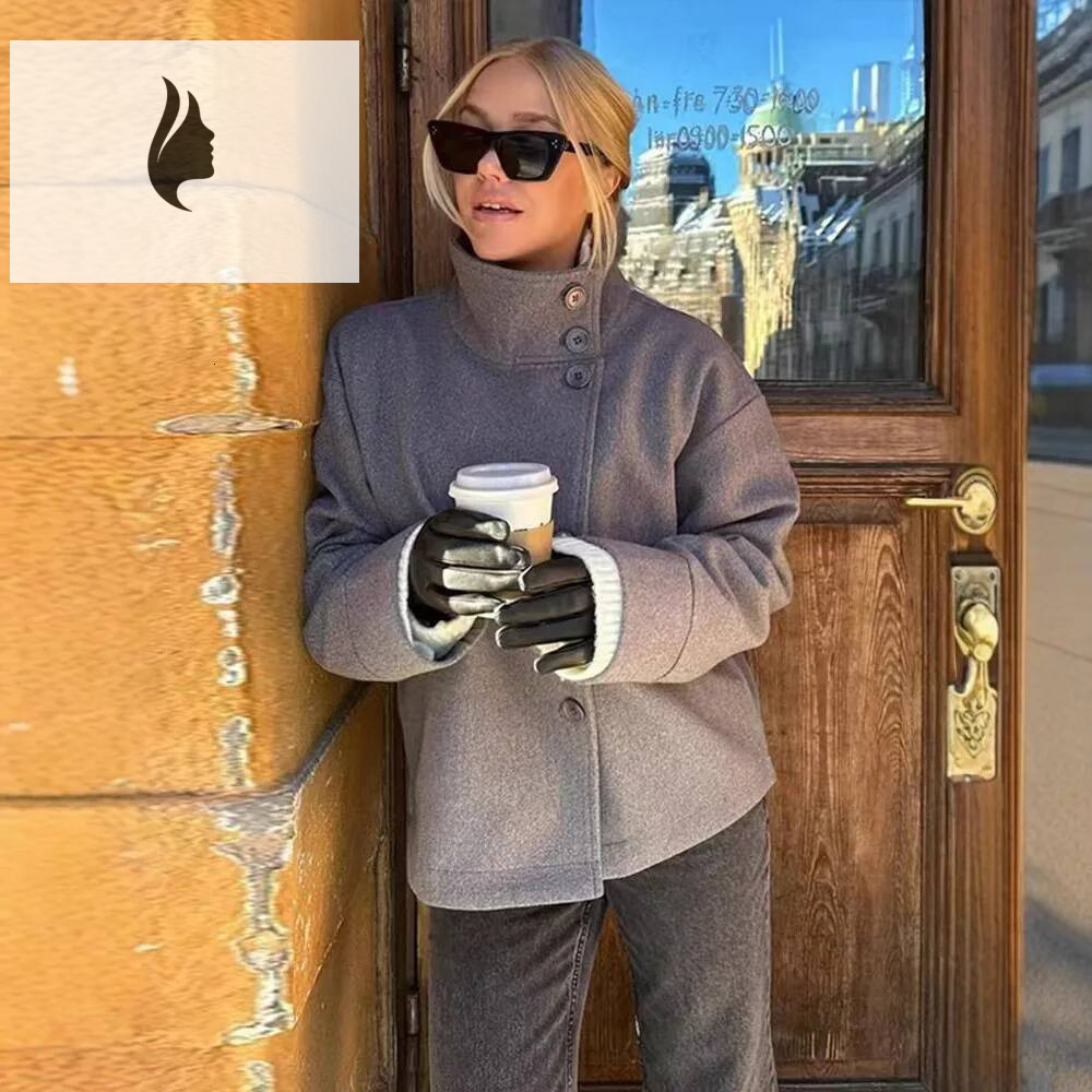 winter jacket women New Stand Collar Woolen Jackets Fashion Women Long Sleeve Autumn Winter Loose Coats Casual Solid Office Lady Chic Outwear