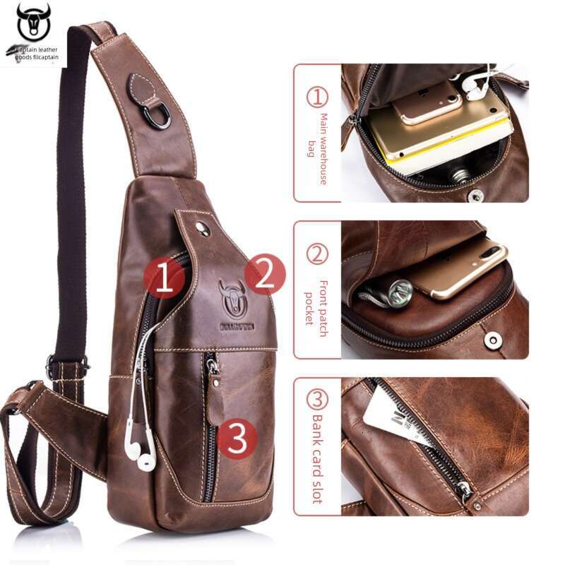 Captain Bull BULLCAPTAIN Men S Genuine Leather Single Shoulder Chest Top Layer Cowhide Front Crossbody Bag High Quality