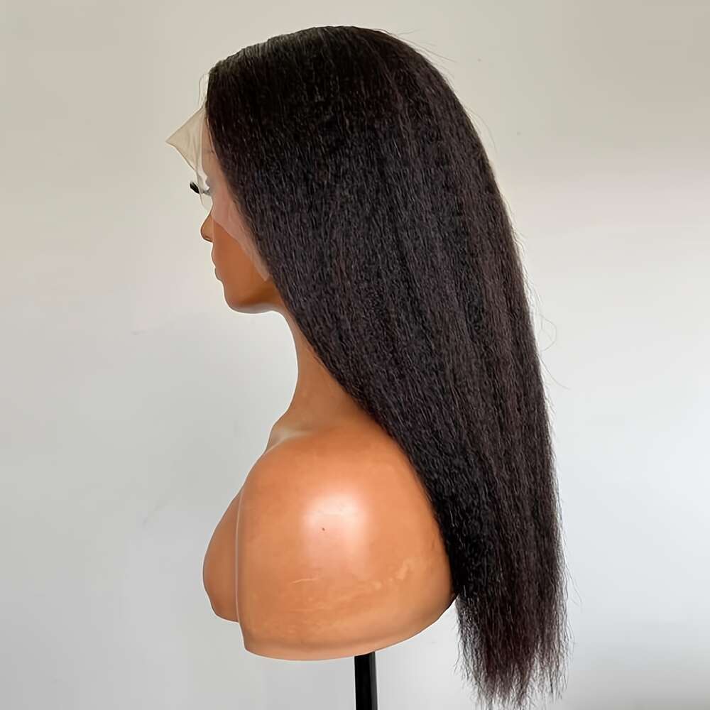 1Pc Elegant 30-Inch Long Yaki Kinky Straight Wig In Natural Black - 180% Density, Deep Lace Front, High-Temperature Synthetic Fiber, Versatile Style