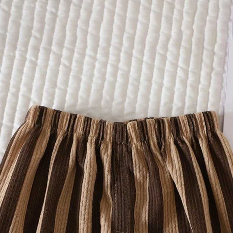 Autumn Kids Casual Trousers Brown Striped Plaid ElasticWaist Long Pants Korean Style Sweatpants For Baby Boys Girls 1 To 6 YrsT251027