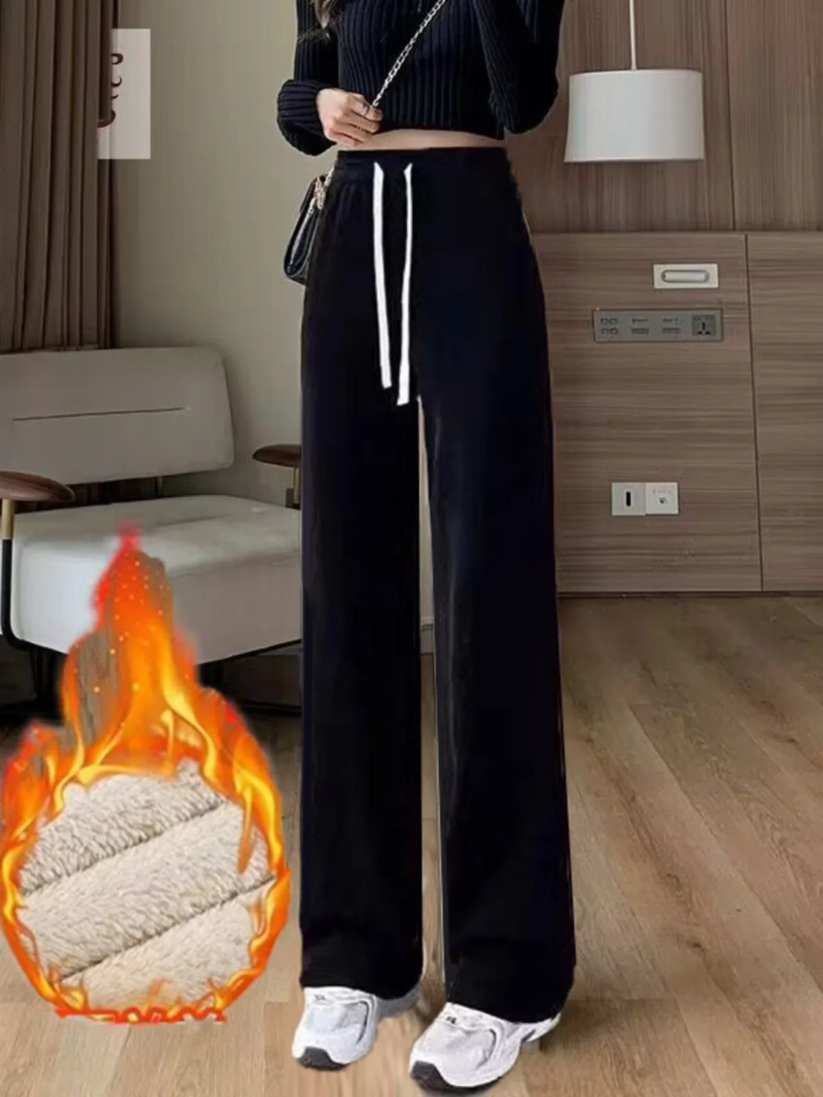 High Waist Fce Lined Thiened Corduroy Wide Leg Pants Womens Autumn Winter Outfit Straight Cut eepskin Velvet Casual T 251027