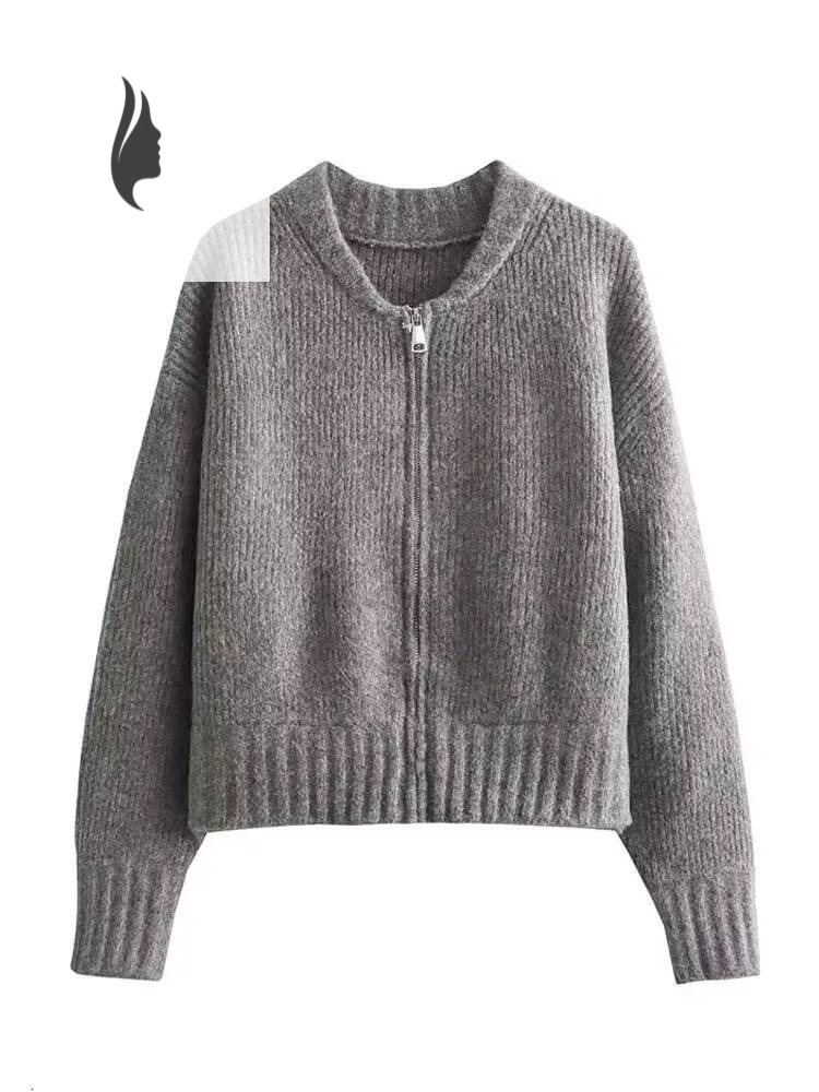 winter jacket women HH Women Vintage Solid Color Coat Long Sleeve Round Neck Jacket Spring Female Casual Zipper Sweater Coats