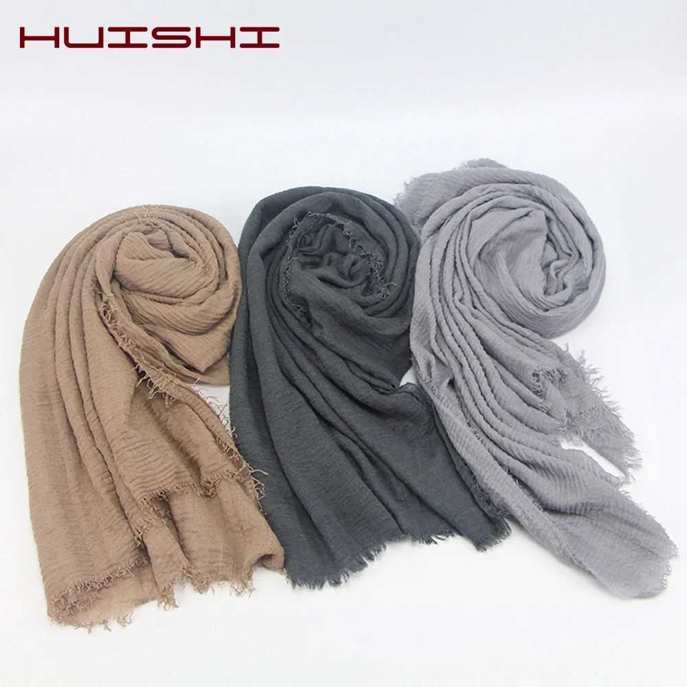 HUISHI Scarf Muslim Wen Bubb Cotton Solid Islam Muslim Scarf Shawls and Wraps Fa Foard Crink Cloud HijabW251027