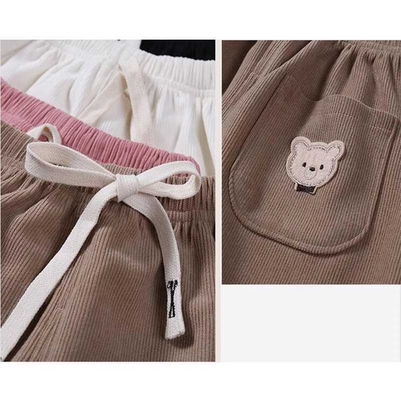 Corduroy Elastic Waistline Drawstring Trousers Autumn Boys Cartoon Pants Girls Outer Wear Sport Casual Pant Children Clothes NewT251027