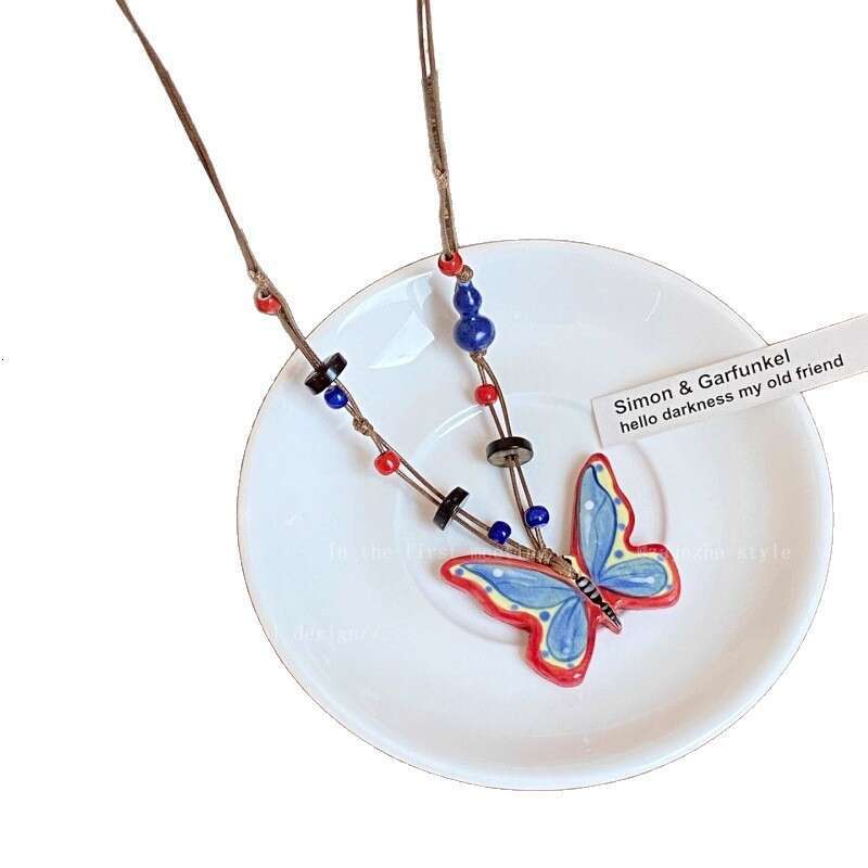 Ceramic butterfly bead pendant necklace with unique ethnic style accessories made of resin material