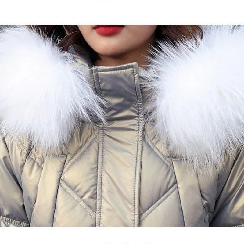 Winter Womens Cold Coat Parkas Super Hooded Long Padded Jacket Fur Collar Loose Korean Fashion Wholesale 251027