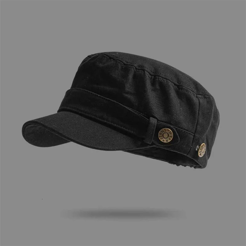 Unisex Solid Color Flat Top Military Cap Adjustable Outdoor Fisherman Caps Cadet Army Cap Retro Army Hats Bone Womens Mans Cap 251027