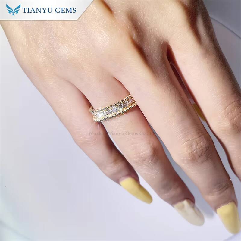 Tianyu Gems 18k Yellow Gold Full Band 22mm Moissanite Diamonds Ring for Women Engagement