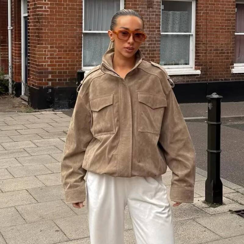 winter jacket women MUJER Suede Bomber Jacket Woman Oversized Demi-season for Women Outerwears Winter Overcoat Female Zip Women's Jackets