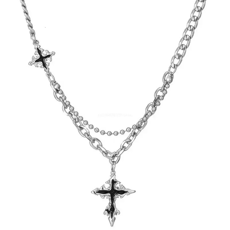 Y2K Grunge Hip Hop Halloween Jewelry Accessories Punk Metal Back Cross Pendant Silver Color Chain Necklace for Women Men 1pcs 251020