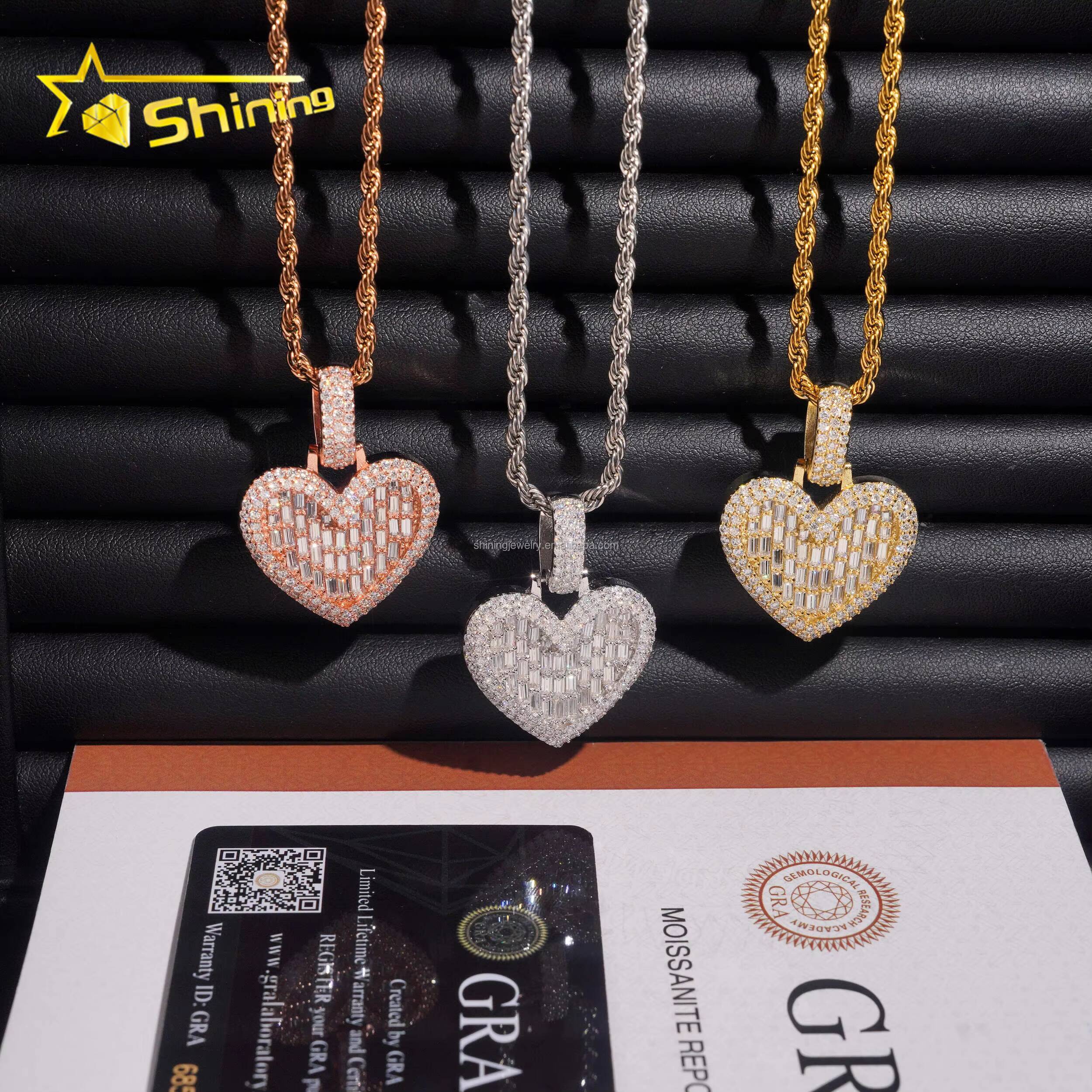 Pass Diamond Tester Elegent Style Women Gift Cute Jewelry VVS1 Moissanite Diamond S925 Silver Iced Out Heart Charm Pendant