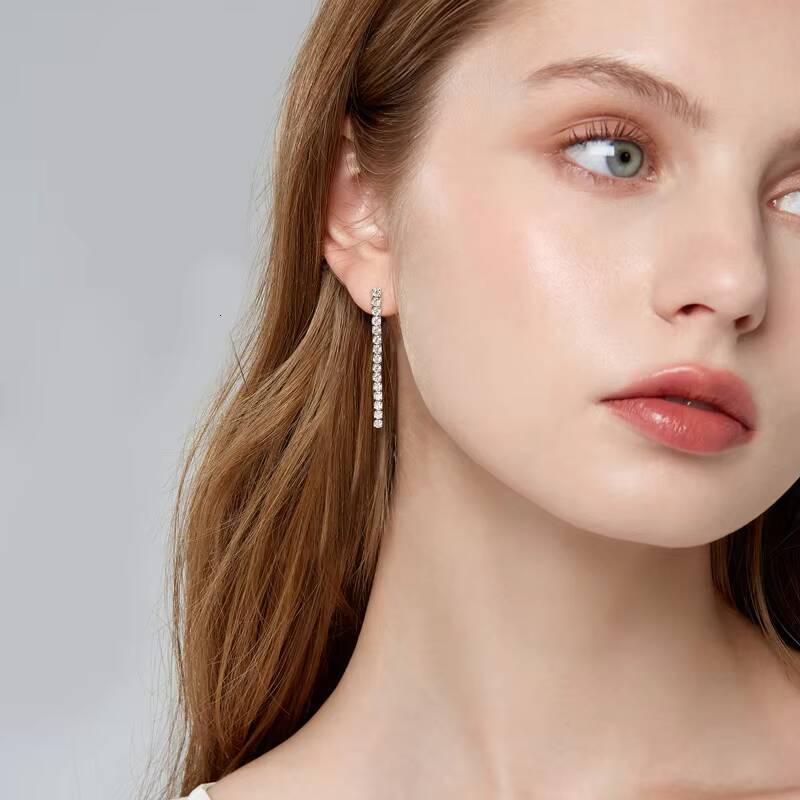 Fashion Jewelry Gift 180cttw 25mm Moissanite Dangle 925 Sterling Silver Long Tassel Stud Earrings for Women