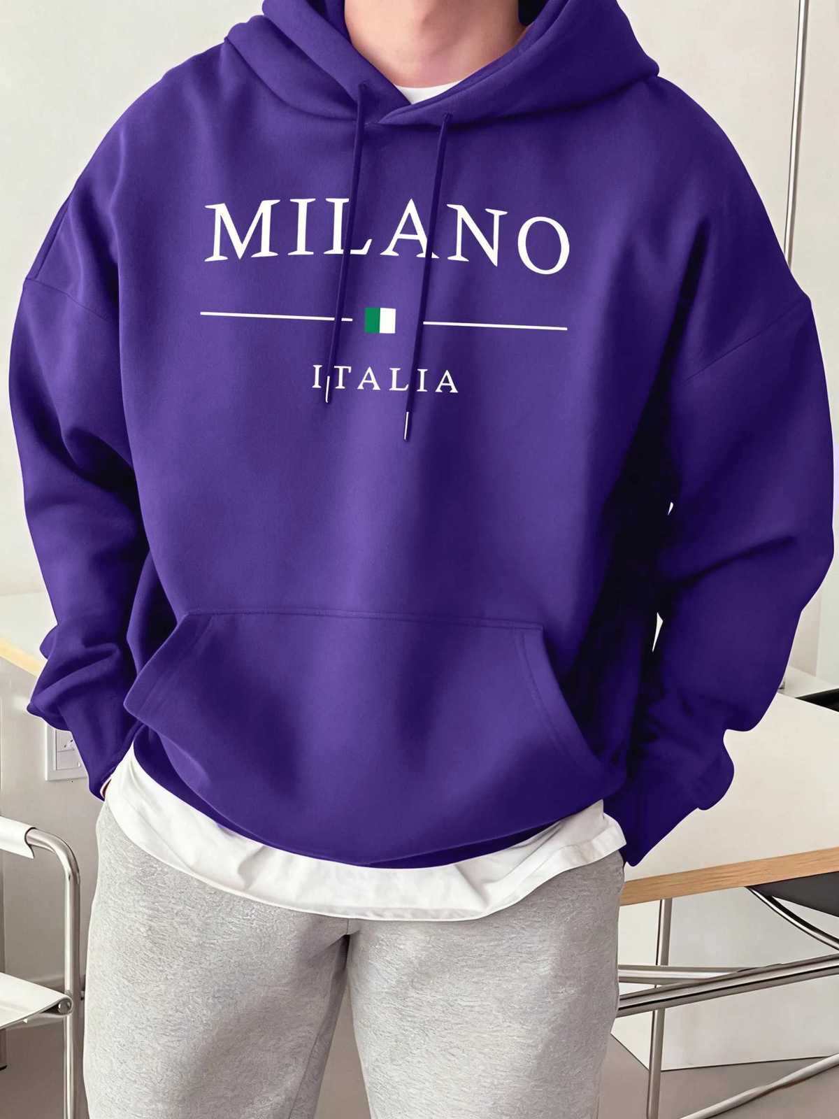 Italia Milano Creativity Prints Casual Hoodies Men Street Fleece Sweatshirts Autumn Warm Clothing Pocket Soft Unisex Streetwear W251027