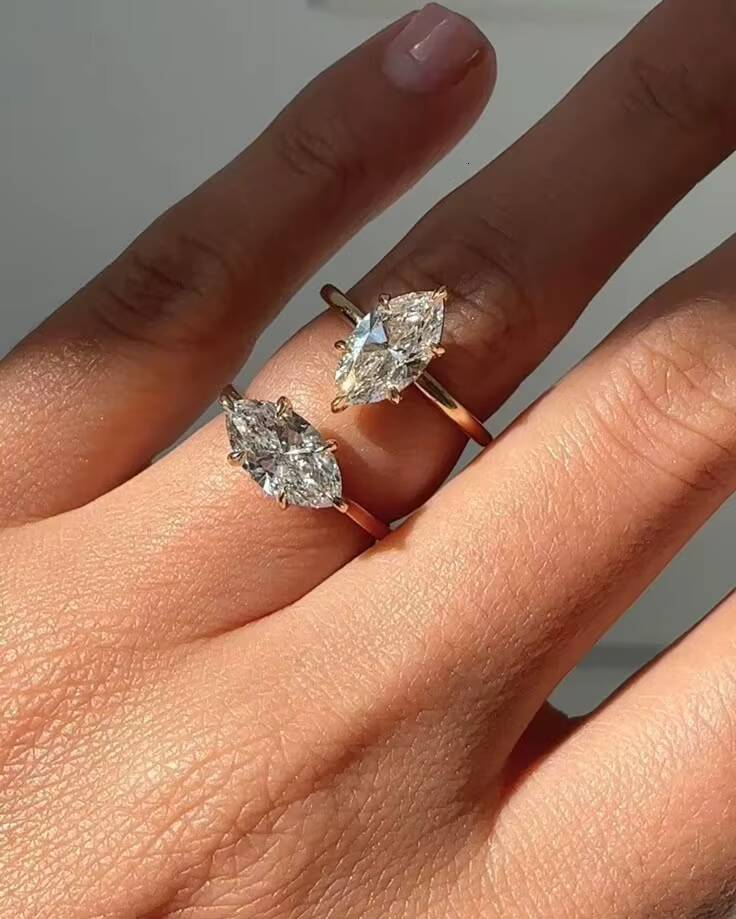 Luster Design Custom 10K 14K 18K Real Solid Gold VVS D Moissanite Marquise Cut Solitaire Engagement Ring Solid Yellow Gold