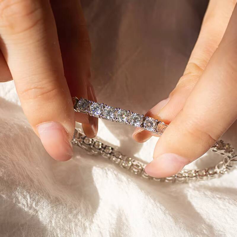 Fashion Jewelry Hip Hop Bling Round Moissanite Tennis Chain 4mm Diamond Iced Out Moissanite Tennis Bracelet 925 Sterling Silver