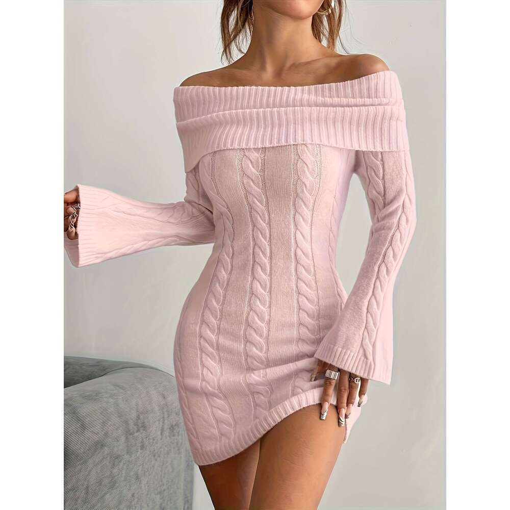 Elegant Cozy Women's Off-The-Shoulder Sweater One-Shoulder Long Sleeve Winter With Ribbed Texture Solid Color Versatile For Casual & Formal Ocns 