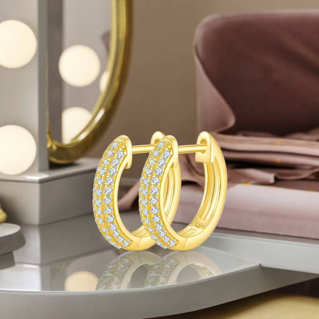 Classic Hot Sale 925 Sterling Silver 10MM 0005CT Round Moissanite Three Row Hoop Earrings for Women Half Earrings