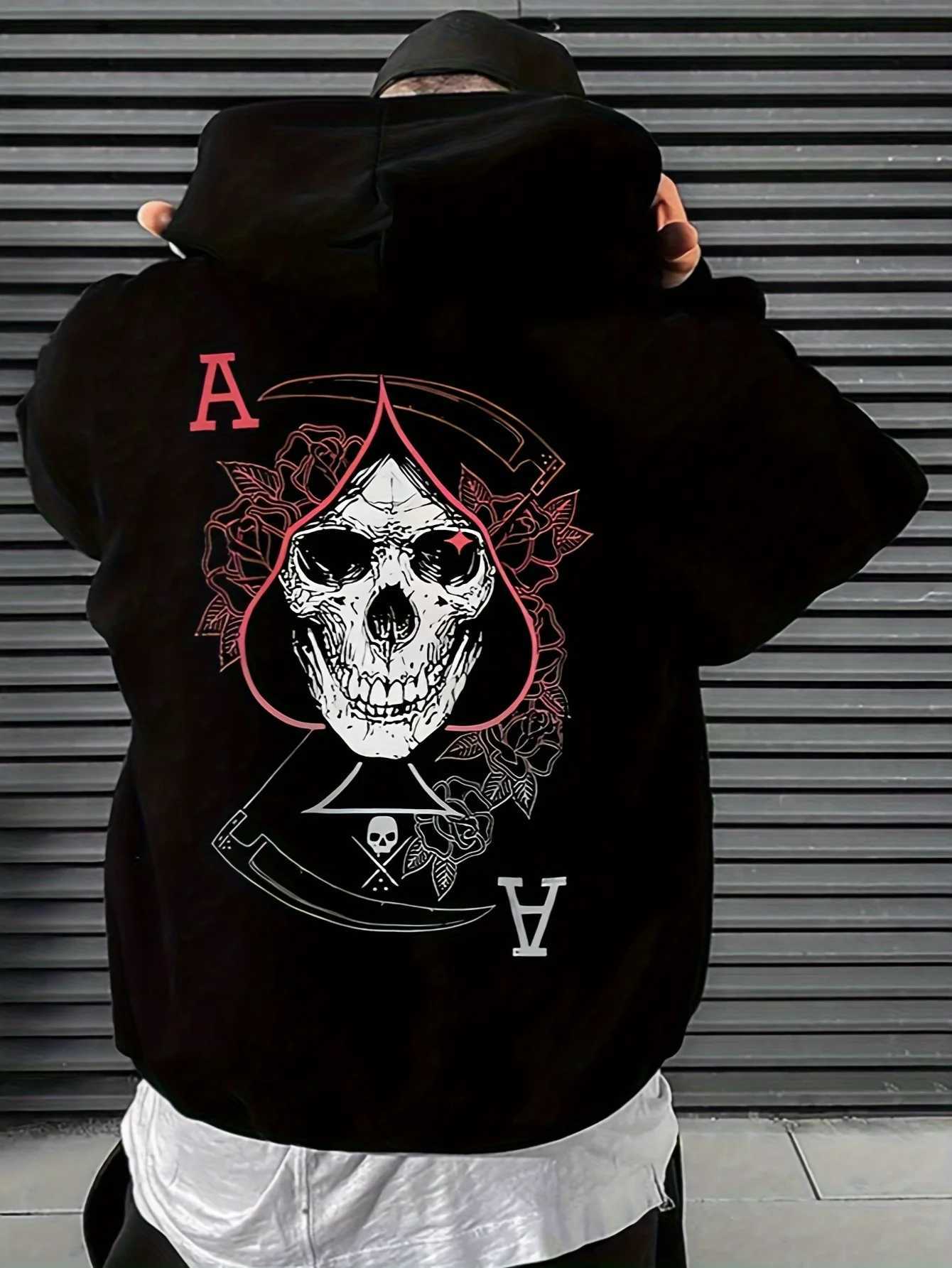 Hot selling autumn mens skull Aline printed micro elastic comfortable hooded sweatshirt outdoor urban trendy streetwear W251027